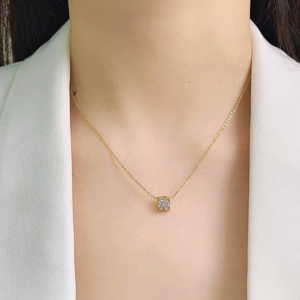 Eenvoudige Vierklou Enkel Diamant Hanger Vroulike Temperament Titaanstaal Halssnoer
