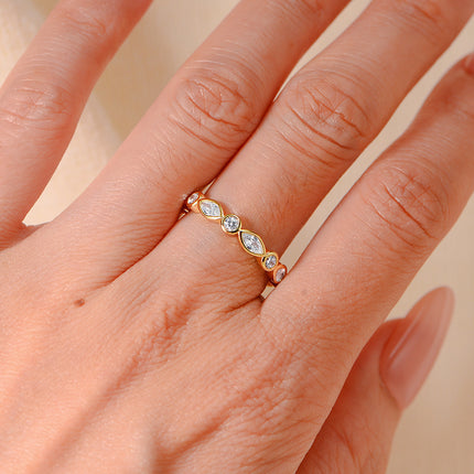 925 Sterling Silwer Geometriese Ronde Markiesgeslypte Sirkoonring