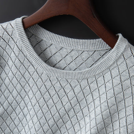 Men's Knitted Half Neck Hollow Short Sleeve Cotton T-shirt