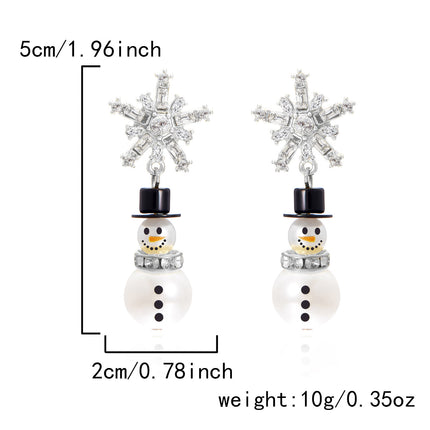 Christmas Cross-border Diamond Snowflake Pearl Hat Snowman Earrings