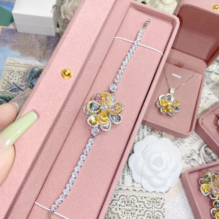 18K Plated Multi Faceted Translucent Colored Treasure Zircon Flower Earrings