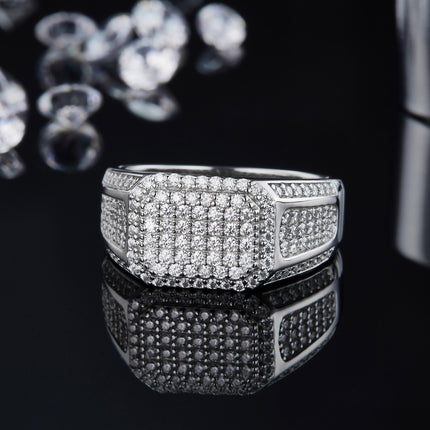 Men's Luxury And Fashionable Light Luxury Jewelry Silver Ring S925 Silver-plated Platinum Set With Top-quality Moissanite