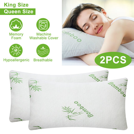 2 Stuks Of 1 Stuk Bamboe Geheueskuim Kussing Hipoallergene Bedkussing Vir Kop Nek Rus Slaapversnipperde Kussing Wasbare Oortreksel Koninging Grootte Kussing