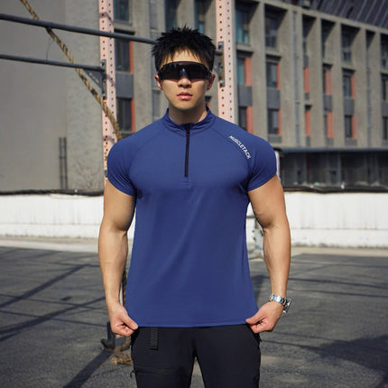 Short Sleeve Outdoor Sports Half Zipper Stand Collar T-shirt