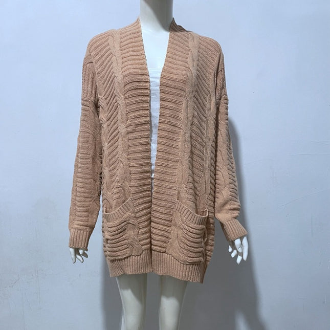 Plus Size Women's Coat Twist Double Pocket Cardigan Sweater