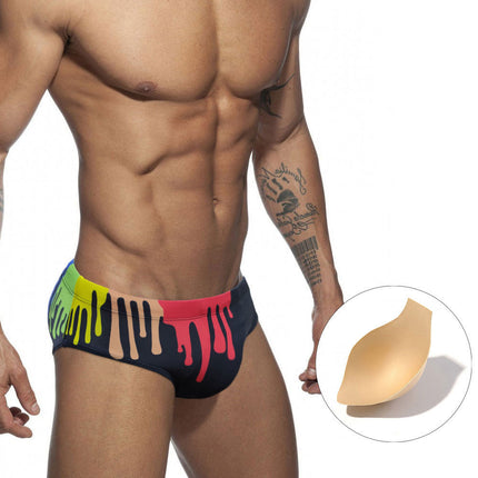 Sexy Color Printed Tape Cup Swim Briefs
