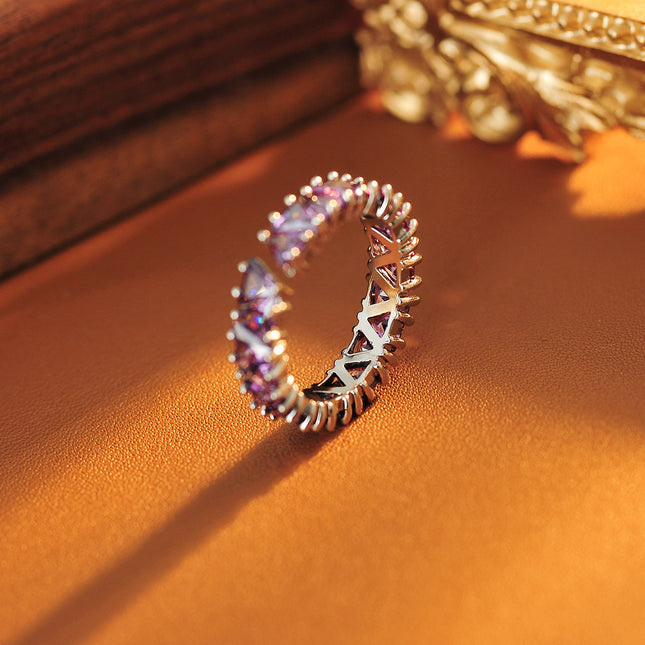 Super Sparkle Purple Zircon Row Ring For Women, Adjustable Open Ring, Luxury Shiny Stylish Ring, Wholesale & Dropshipping