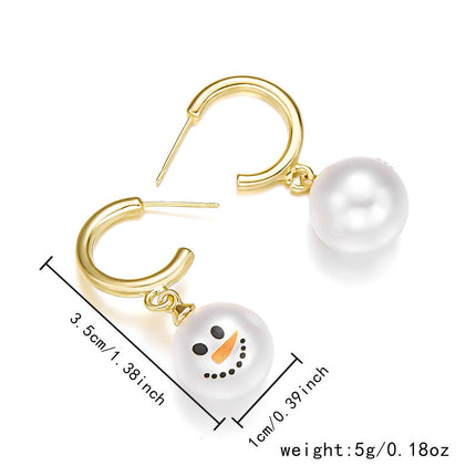 Christmas Cross-border Diamond Snowflake Pearl Hat Snowman Earrings