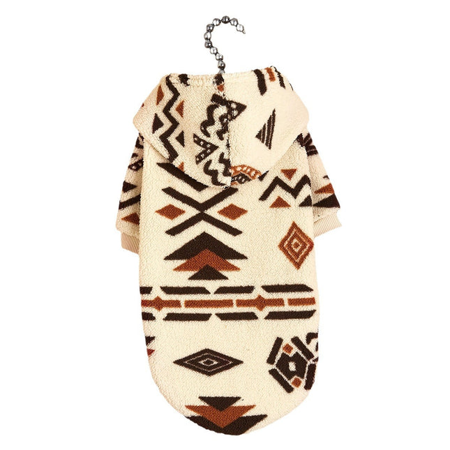 Totem Print Plush Warm Pet Hooded Sweater