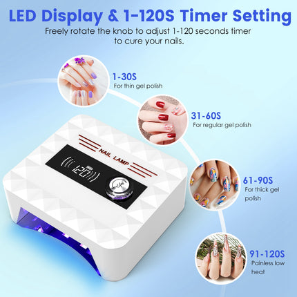 1 Stuk 120W Koordlose UV Naellamp Herlaaibare Gel Genesende Lamp Gel Politoer Lig Naeldroër Met LED-skerm 1S Tot 120S Tydinstelling 30 LED-krale Vir Salon En Huis
