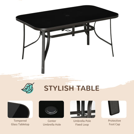 8 Pieces Patio Furniture Set with 9Ft Patio Umbrella, Outdoor Dining Table and Chairs, 6 Chairs, Push Button Tilt and Crank Parasol, Tempered Glass Top, Gray