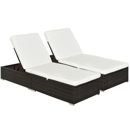 PE Rottang Sonbed Met Kussing, Tuin Sonbed Meubels Met 5-Vlak Lêleuning Rugleuning, En Armleuning, Stel Van 2, Bruin