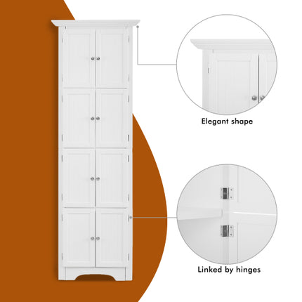 Hoëbergkas Met Deur En 4 Rakke, Geskik Vir Sitkamer, Kombuis, Kantoor, Slaapkamer, Badkamer, Moderne Styl, Wit