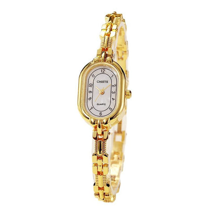 Retro Ovale Vroue Pêrelmoer Student Armbandhorlosie