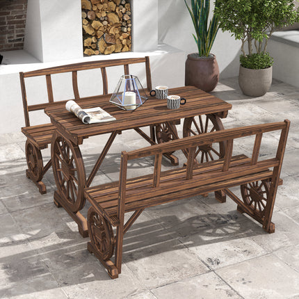 Patio Tafel en Stoele vir 4 Mense, Wa-wiel Ontwerp, Buitelug Meubelstel vir Agterplaas, Tuin, Gekoolstofde