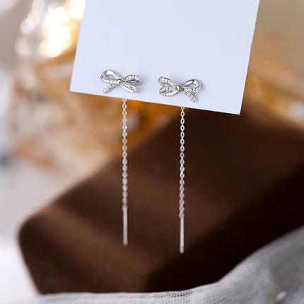 High-end Bow Earrings With Long Tassel Ear Thread