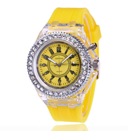 LED Liggewende Horlosies Genève Vroue Kwarts Horlosie Dames Silikoon Armband Horlosies