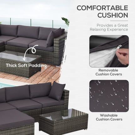 5-Stuk Buitelug Seksionele Meubels, Patio Bankstel, PE-Wicker Rusbank, Kussings, Kussing, Ottomaan, Tafel, Houtskool
