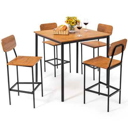 5 Stuk Industriële Eetkamertafelstel Met Teenhoogte Tafel En 4 Kroegstoele