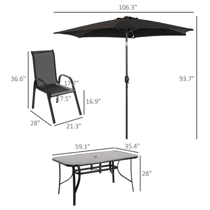 8-Stuk Patio Meubelstel met 9vt Patio Sambreel, Buitelug Eettafel en Stoele, Swart