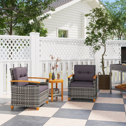 Buitelug Bistro Stel Rattan Stoepmeubels Met Kussings Vir Stoepe, Agterplaas, Tuin, Grys