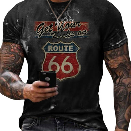 Round Neck Digital Print Slim Pullover Men's T-shirt