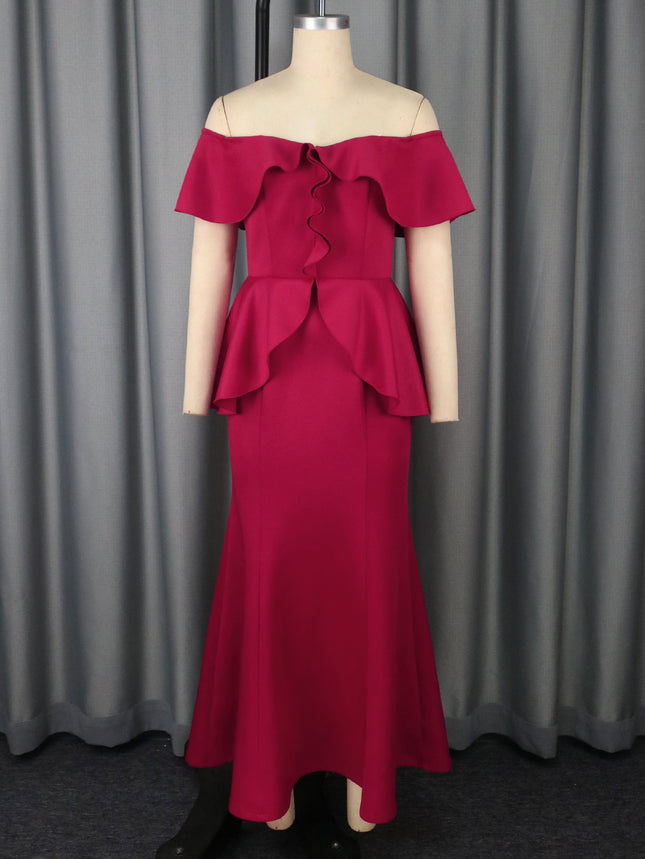 Strapless Ruffled Off-the-shoulder Dress Fishtail Dress