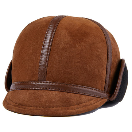 Casual Leather Men's Winter Sheepskin Velvet Thermal Outdoor Hat