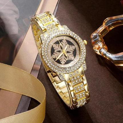Sneeuvlokpatroon Horlosie Luukse Volle Rhinestone Juweliersware Vyfdelige Stel