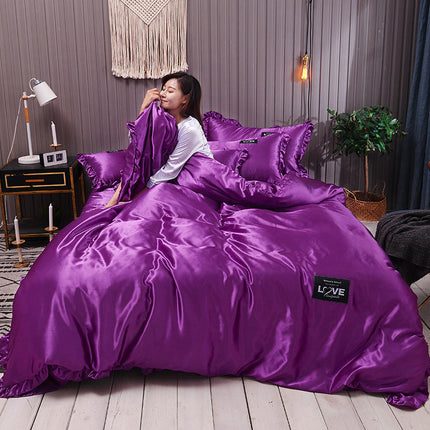 Pure Color Gewaste Sy Lakens Ys Sy Vierstuk Lakens Duvet Oortreksel