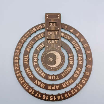 Wooden Wall Calendar Modern Simple Circular Rotating Design