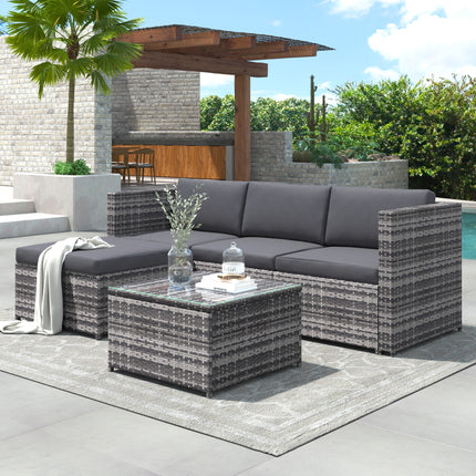 Tuinhoekbank Rattan Tuinmeubels Patio Stel Tuinontspanningsstel Tuin Rattan Meubels Sitkamerstel, Grys