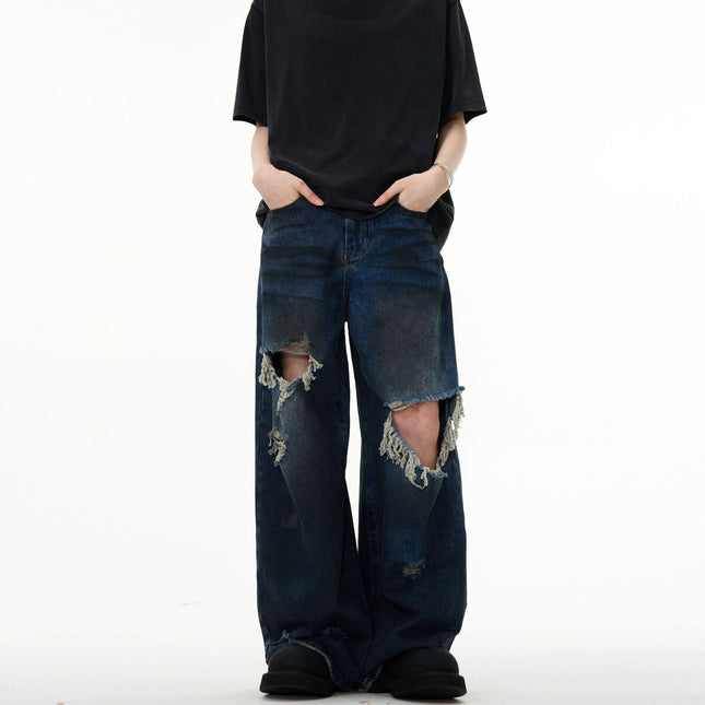 Couple Hole Worn Jeans Wide-leg Pants
