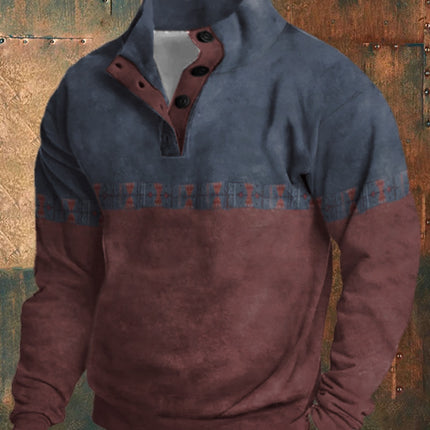 Winter Digital Printing Long Sleeve Stand Collar Half Button Sweater Men