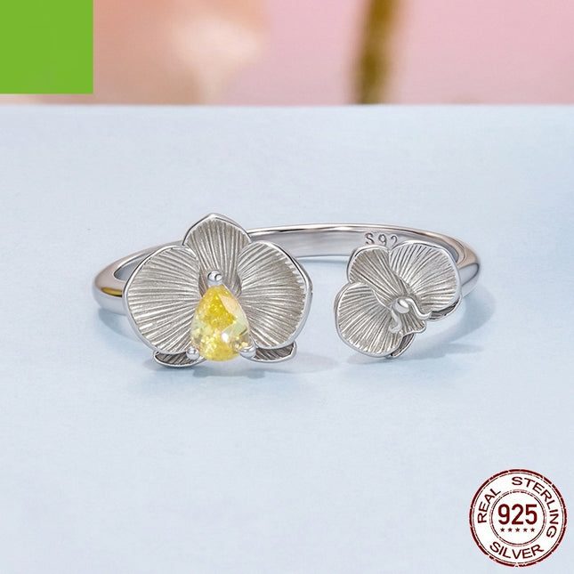 Sterling Silwer Phalaenopsis Oop Ring Mode Pragtig En Veelsydig