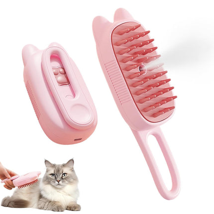 Innovative 3 In 1 Pet Steam Brush  Shedding Massage And Grooming In One Perfect For Dogs And Cats Short And Long Hair Static Flying Hair Remover And Water Sprayer