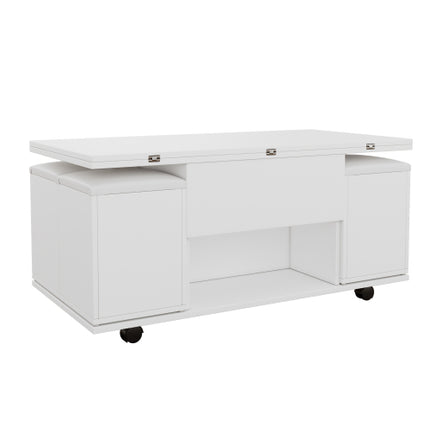 Opklapbare Koffietafel, Koffietafel Met Berging, Opklapblad Bank Eindtafels Vir Sitkamer Meubels, Wit