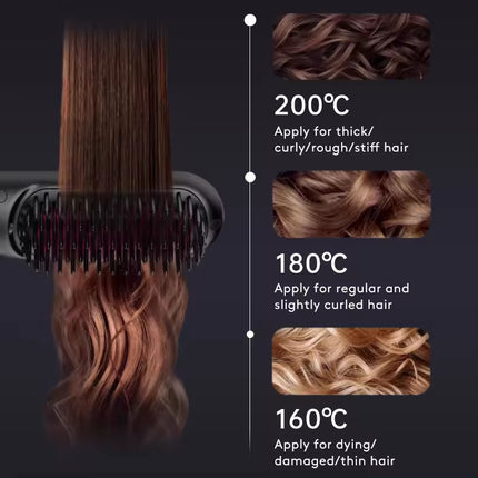 2-in-1 Reguit Haarkam Draadlose Haarglatmaker Borsel Haar Vinnige Verhitting Draagbare Warm Kruller USB-laai