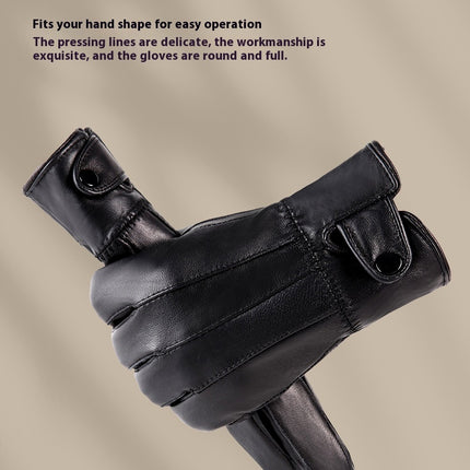 Genuine Leather Gloves For Men And Women Autumn And Winter Fleece-lined Thickened