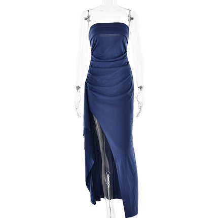 Evening Gown Women's One Neck Strapless Dress Fashionable And Sexy Backless High Slit Long Dress