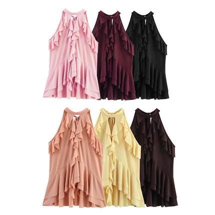Women's Fashion Laminated Decoration Hanging Collar Top