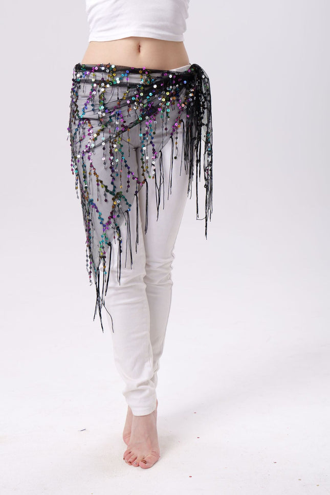 Belly Dance Sequins Tassel Triangle Waist Scarf