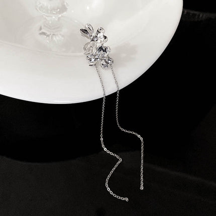 Korea Sweet Cool Flower Earbone Clip Personalized Chain Tassels Long Earrings Ins Fashion Earclip