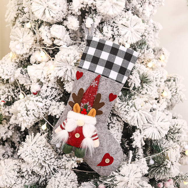 Plaid Three-dimensional Couple Faceless Doll Christmas Stockings Christmas Eve Gift Bag Candy Bag