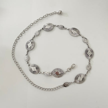 Retro Etniese Patroon Ovale Metaal Middellyfketting