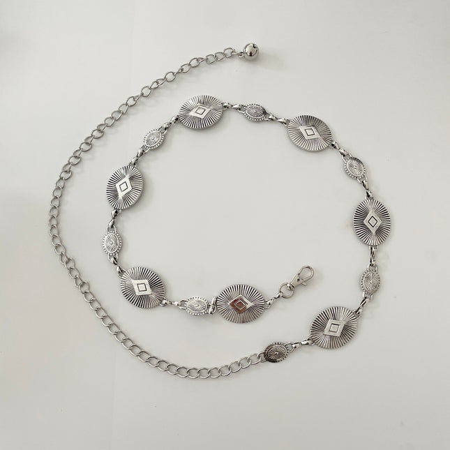 Retro Etniese Patroon Ovale Metaal Middellyfketting