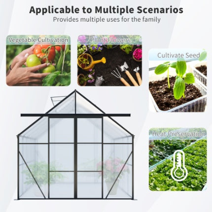 8x10FT Double Door Polycarbonate Greenhouse Raised Base And Anchor Aluminum Heavy Duty Walk-in Greenhouses For Outdoor Backyard In All Season