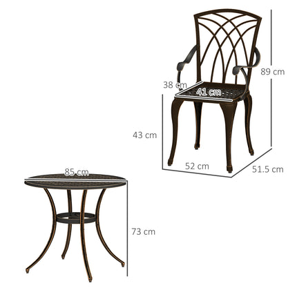 5 Stukke Tuineetstel Vir 4, Gegote Aluminium Buite-Eetstel Met 4 Leunstoele En Ronde Eettafel Met Sambreelgat, Tuinmeubelstel, Bronskleur