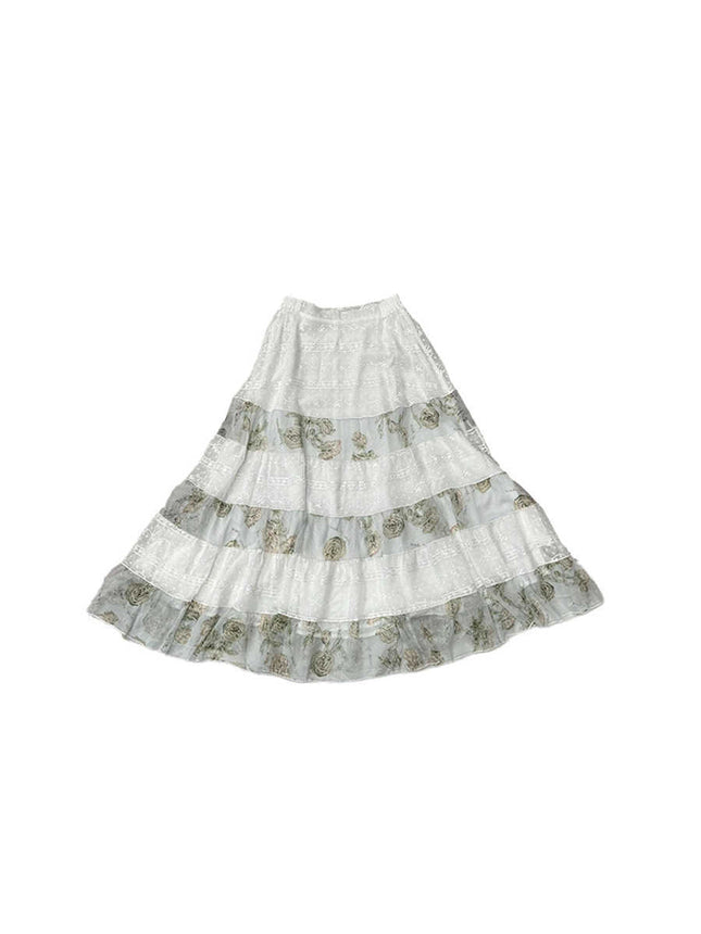 Chiffon Floral Stitching Low Waist Skirt