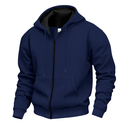 Men's Warm With Velvet Hooded Zipper Casual Sweatshirt
